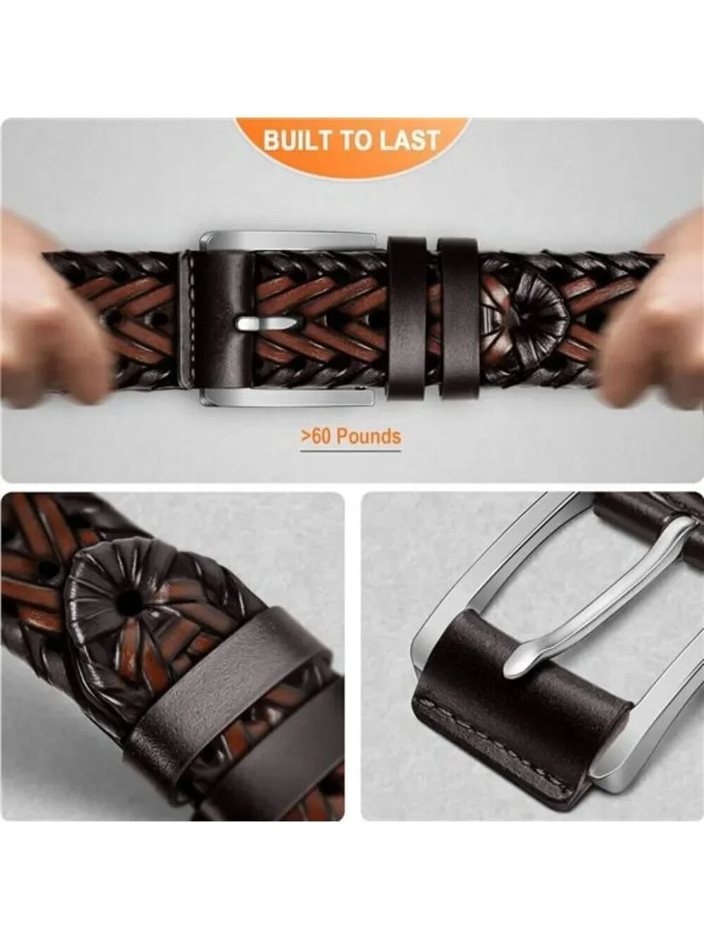 BULLIANT Mens Leather Braided Belt Casual Fit for Jeans Golf Gift Boxed